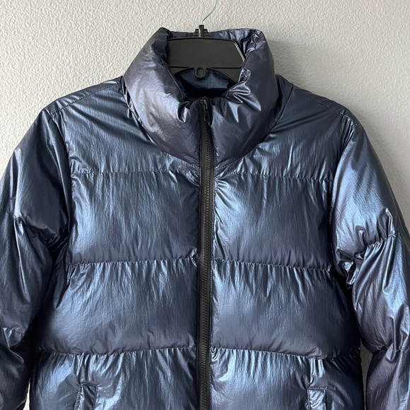 Metallic Blue Puffer Jacket - Picture 3 of 12